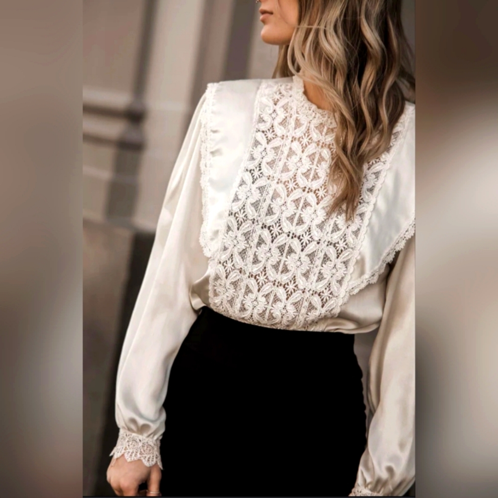 SAN ANDRE VINTAGE 80S VICTORIAN CREAM BLOUSE NEO EDWARDIAN LACY BLOUSE Size 10